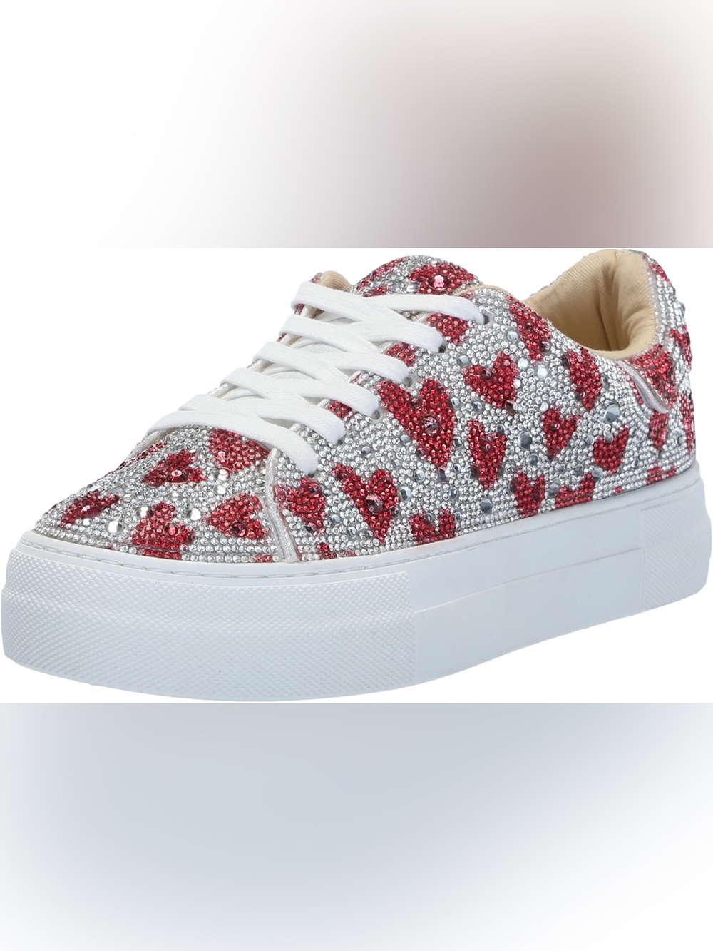 Betsey Johnson Sidny Rhinestone Crystal Heart Platform Sneakers Sz 7.5